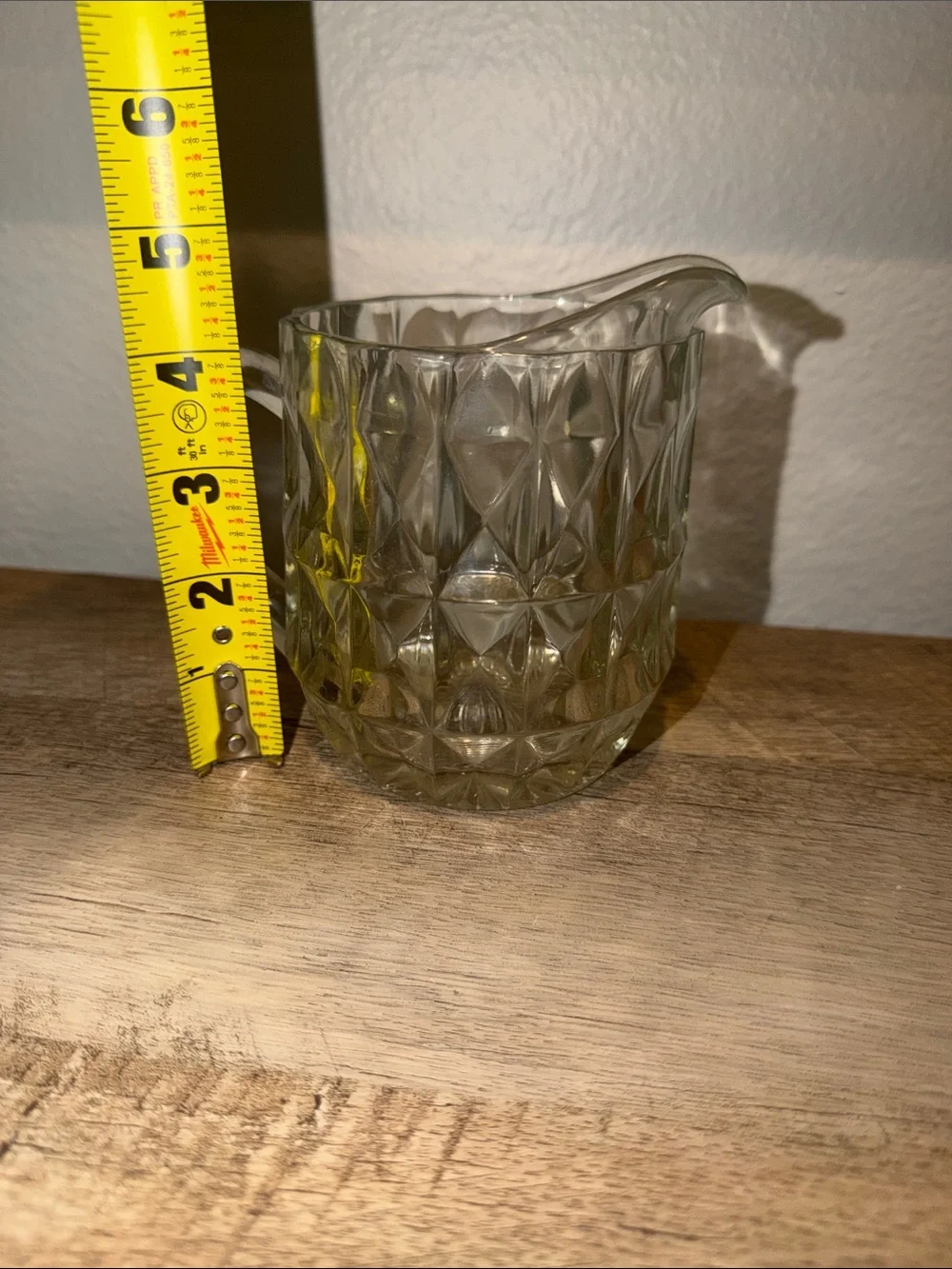 Vintage Clear Diamond-Pattern Glass Pitcher